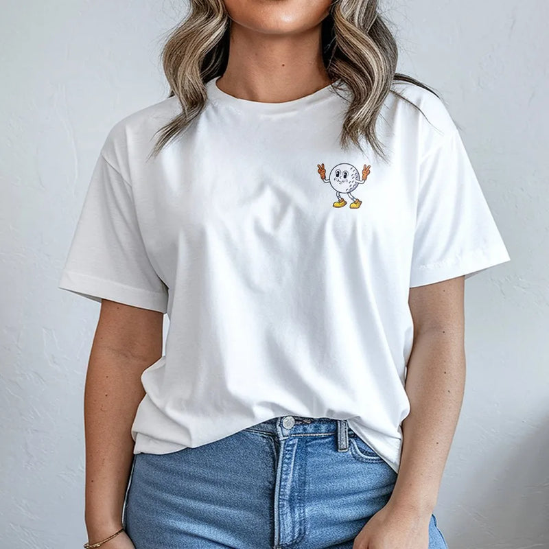 Funny Golf T-Shirt | Retro Cartoon Golf Ball with Peace Sign | Premium Cotton Graphic Tee | Gift for Golfer