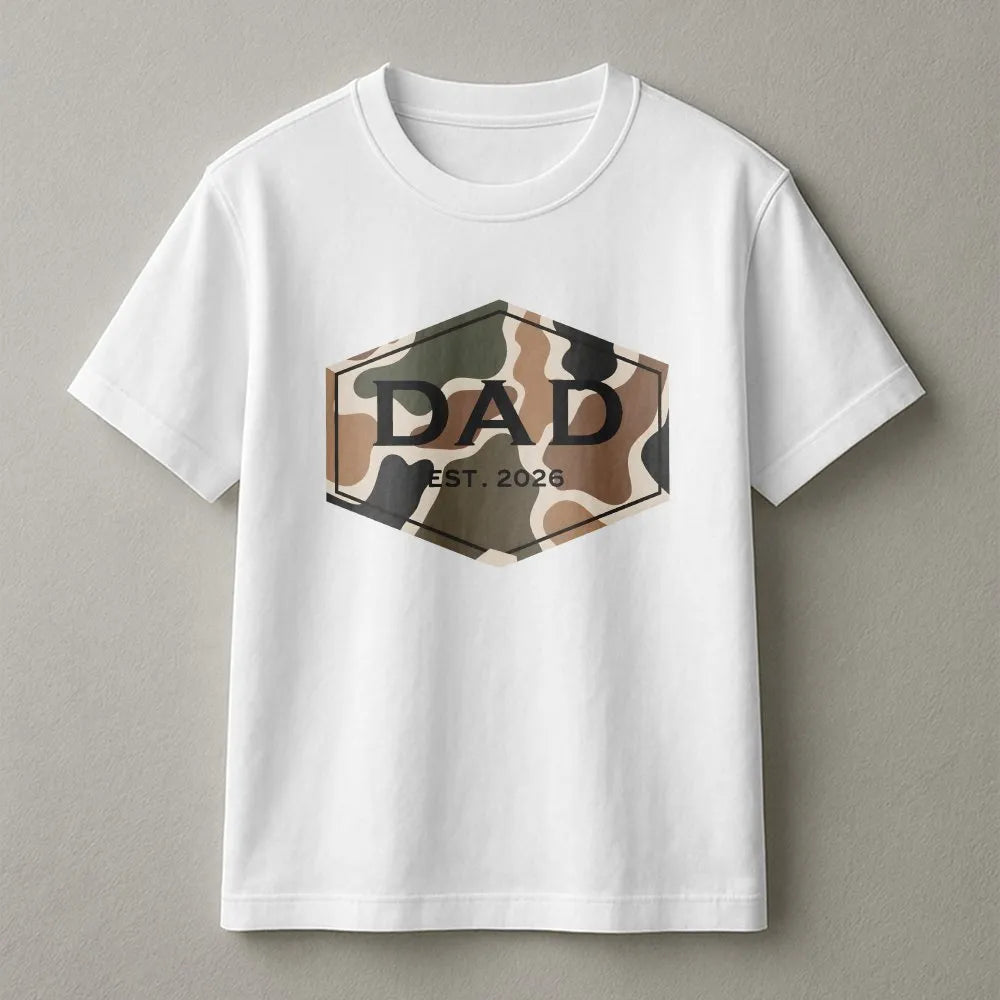 Dad Est 2026 T-Shirt | Camouflage Badge Graphic | Premium Cotton Blend | Gift For New Dad, Expecting Father