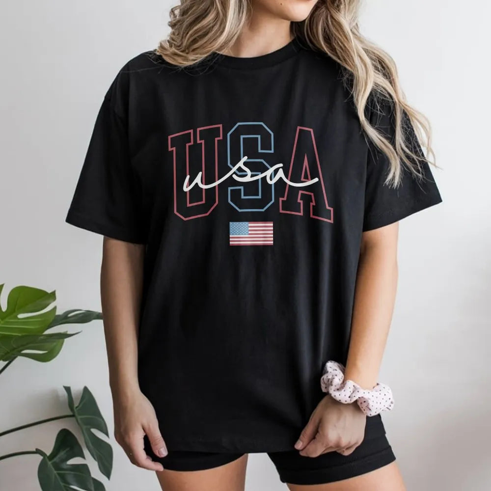 Patriotic USA T-Shirt | Modern American Flag Graphic Tee | Premium Soft Cotton | 4th of July Gift for Women