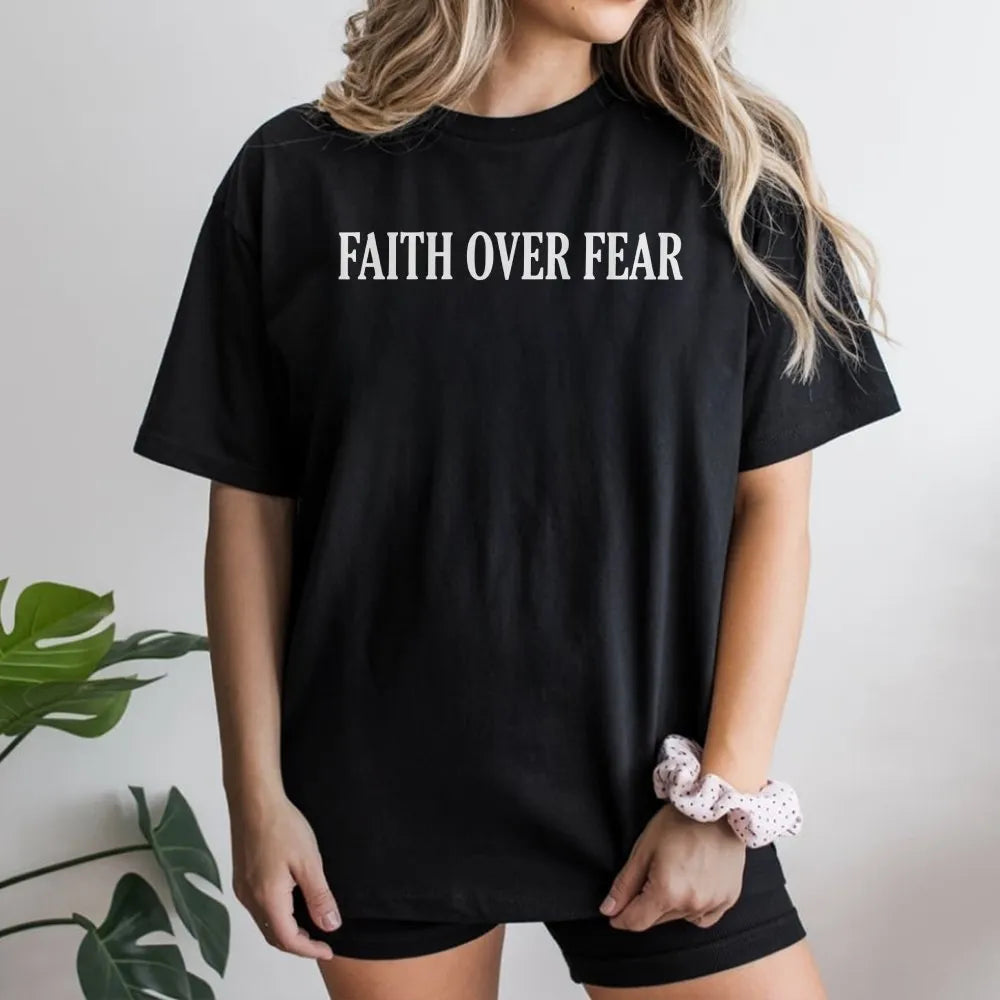 Faith Over Fear T-Shirt | Inspirational Christian Graphic Tee | Premium Cotton | Religious Gift for Women
