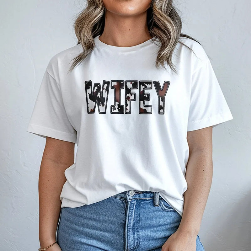 Wifey Cow Print T-Shirt | Western Aesthetic Graphic Tee | Premium Soft Cotton | Bridal Shower Gift for Her