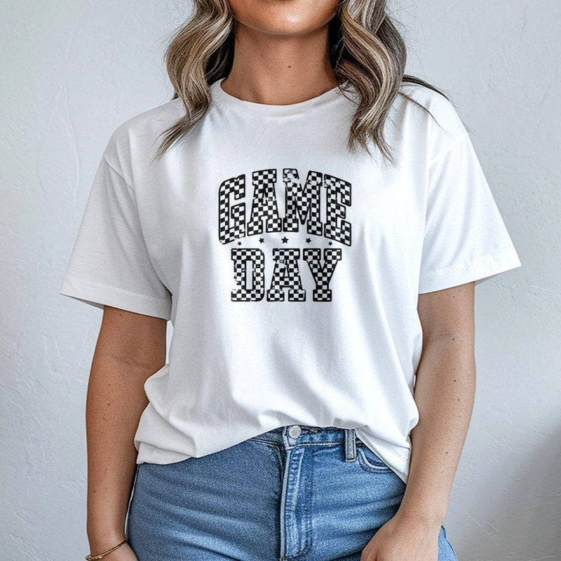 Game Day T-Shirt | Checkered Graphic Sports Print | 100% Premium Cotton Tee | Gift for Sports Mom & Fan