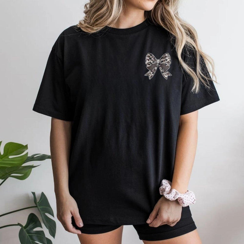 Camo Bow T-Shirt | Minimalist Aesthetic Graphic Tee | Premium Soft Cotton | Trendy Gift for Women and Teens