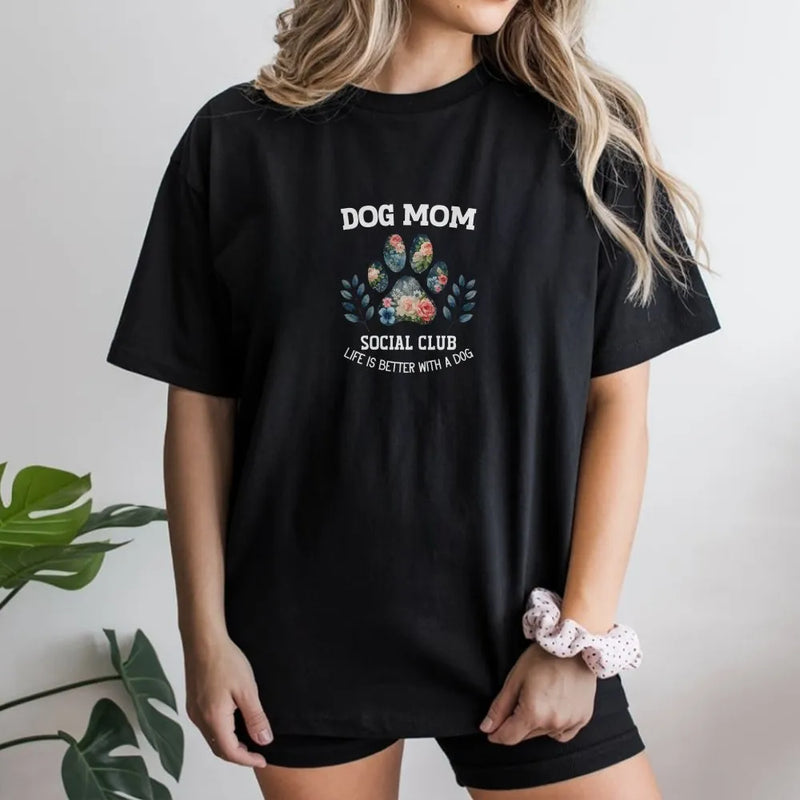 Dog Mom Sweatshirt | Floral Paw Social Club Design | Premium Cotton Blend | Cute Gift for Dog Lover & Pet Mom