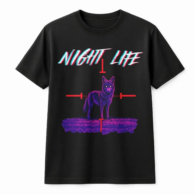 Neon Wolf T-Shirt | Synthwave Night Life Graphic | Premium Cotton Unisex Tee | Gift for Wildlife Lovers