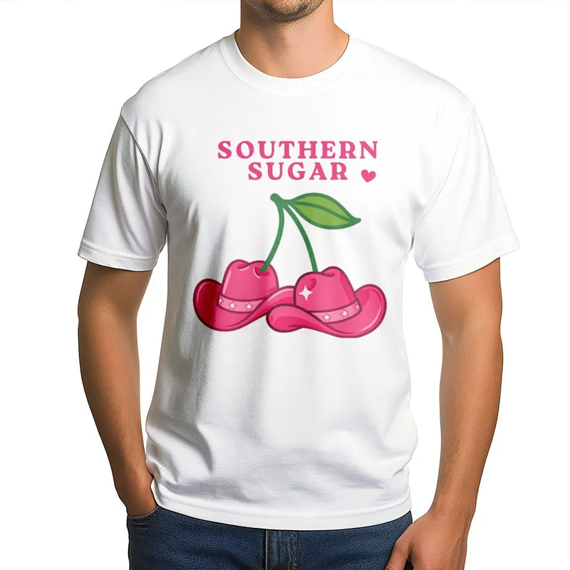 Southern Sugar T-Shirt | Pink Cherry Cowboy Hat Design | Premium 100% Cotton | Western Aesthetic Gift For Her