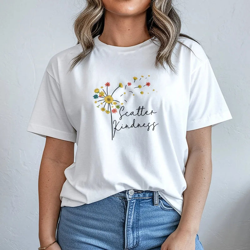 Scatter Kindness T-Shirt | Dandelion Floral Graphic Tee | 100% Premium Cotton | Inspirational Gift For Her