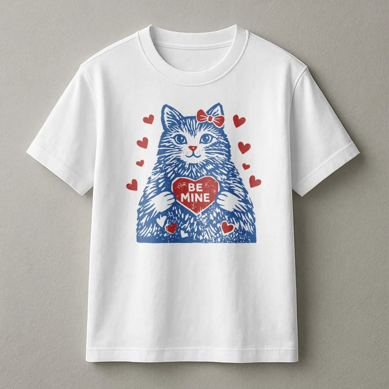 Valentine Cat T-Shirt | Be Mine Heart Graphic | Premium Cotton Unisex Tee | Cute Cat Lover Gift for Her